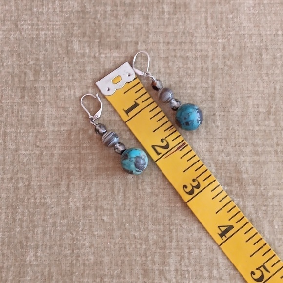 925 Sterling Silver Turquoise Dangle Earrings - Picture 5 of 9